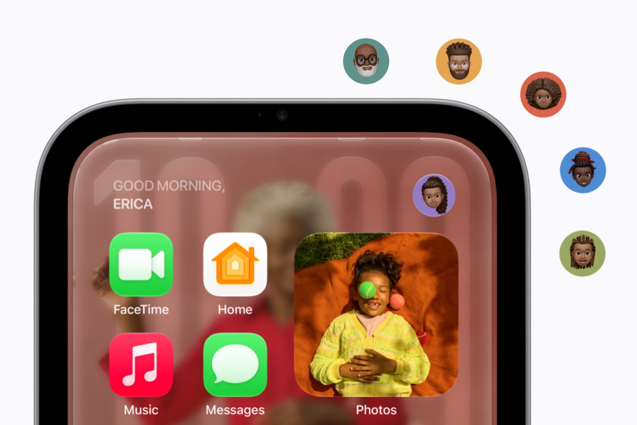 Apple HomeView displaying a personalized Home Screen beside household user icons.