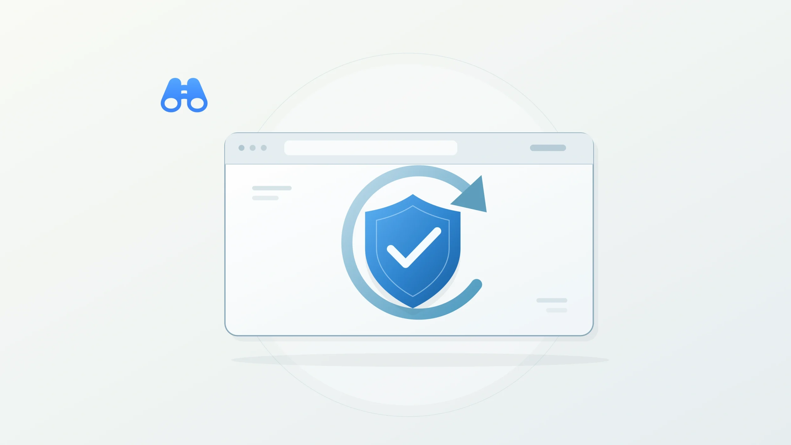 A blue shield with a check mark sits inside a pale browser window, surrounded by a circular update arrow. The blue MacDigest binocular mark appears at upper left.