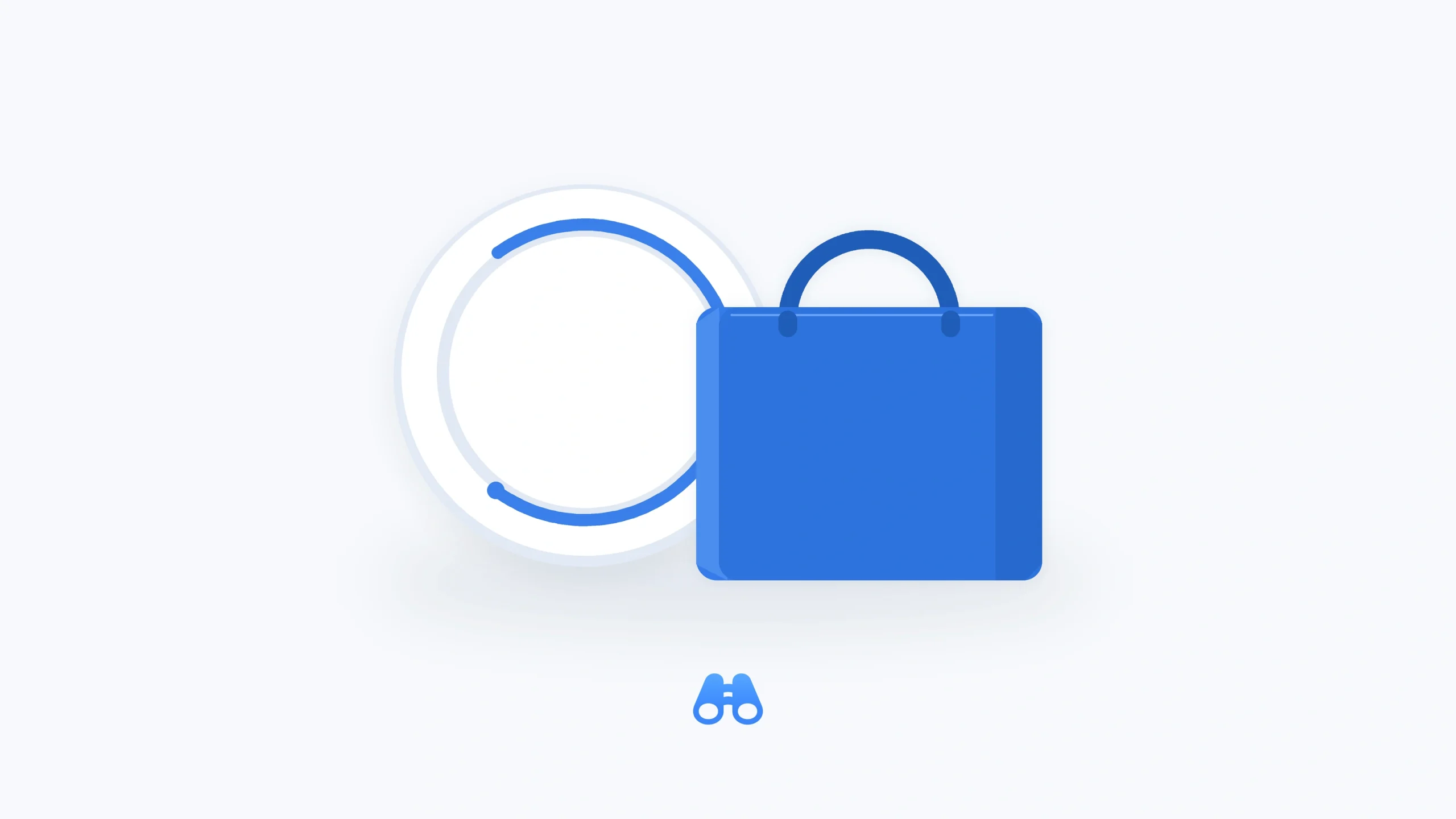 A blue shopping bag stands beside an unnumbered circular timer on a pale background, with the MacDigest binocular symbol below.