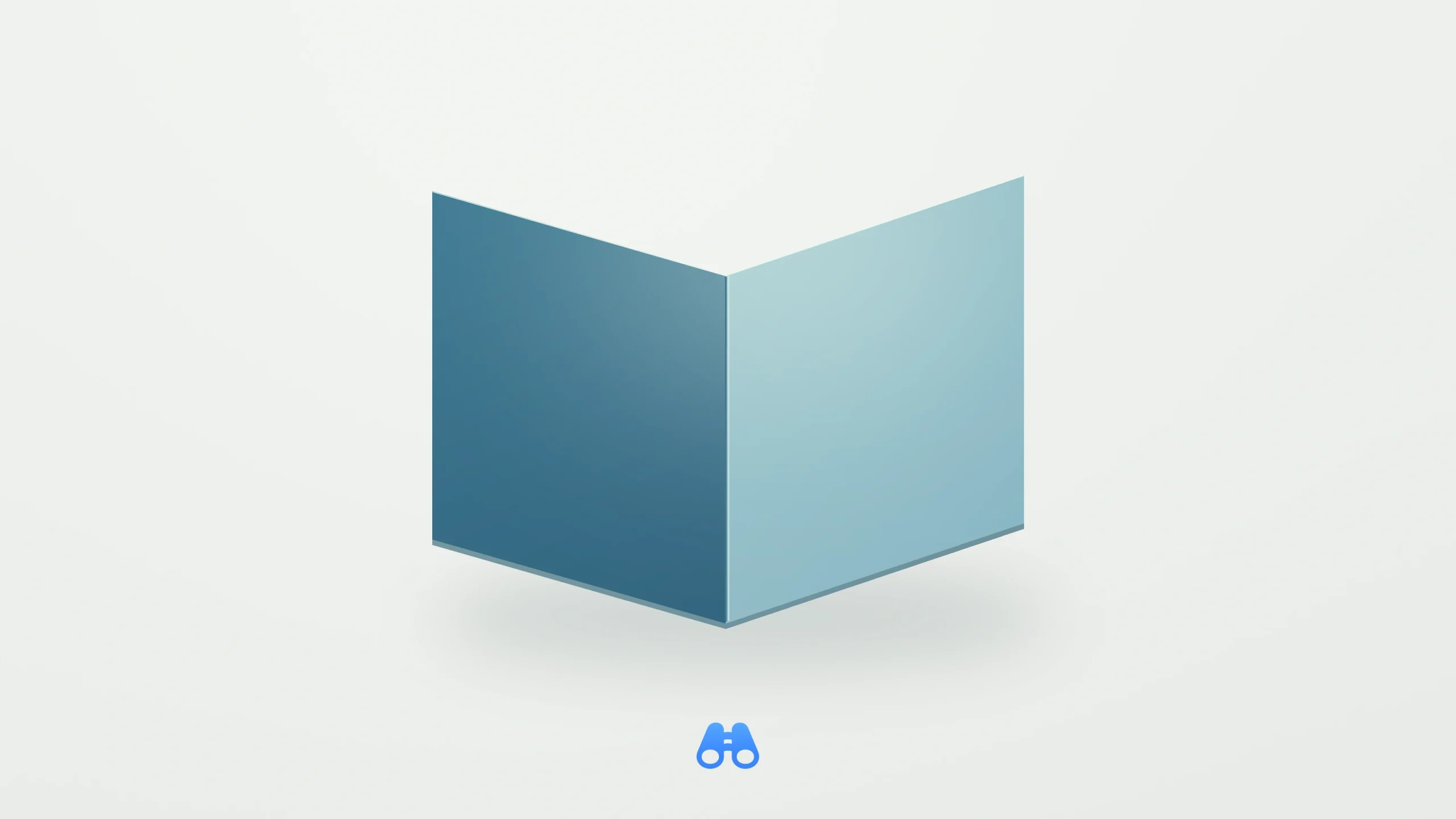 A blue and pale aqua folded surface floats above a soft gray-green background, with the blue MacDigest binocular symbol beneath it.