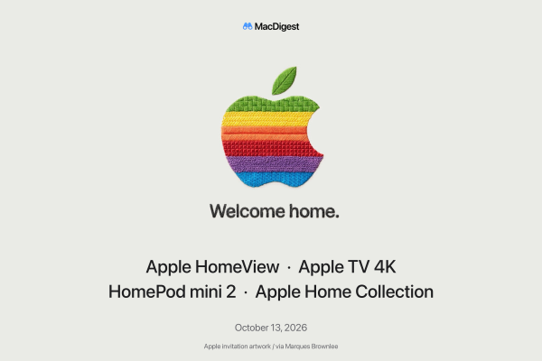 Apple’s Welcome home invitation with the names Apple HomeView, Apple TV 4K, HomePod mini 2 and Apple Home Collection.